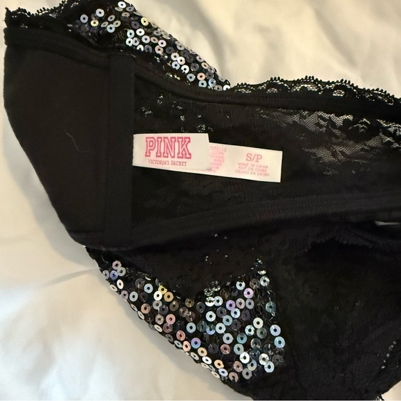 Like New PINK Victoria's Secret Sequin Bling Black Fashion Show Bandeau Bra Top - Picture 3 of 5